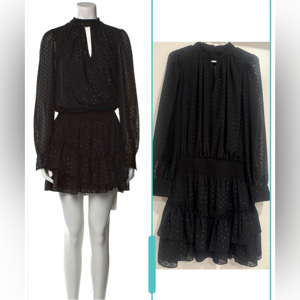 Ramy Brook Shimmer Polkadot Tiered Mini Dress Size M